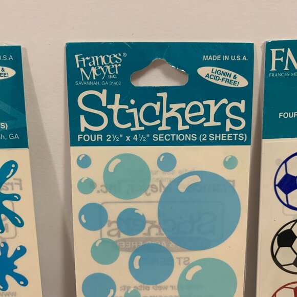 Vintage Frances Myers Sticker Sheets Blue Splash Soccer Ball Bubbles - Picture 2 of 6